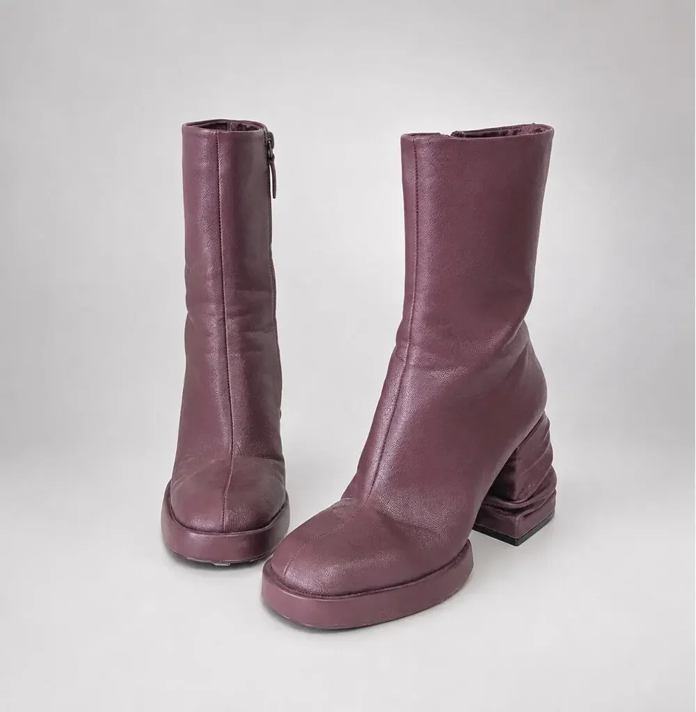 JW Pei Saylor Round Toe Platform Ankle Boots Womens 7.5 Purple Vegan Leather